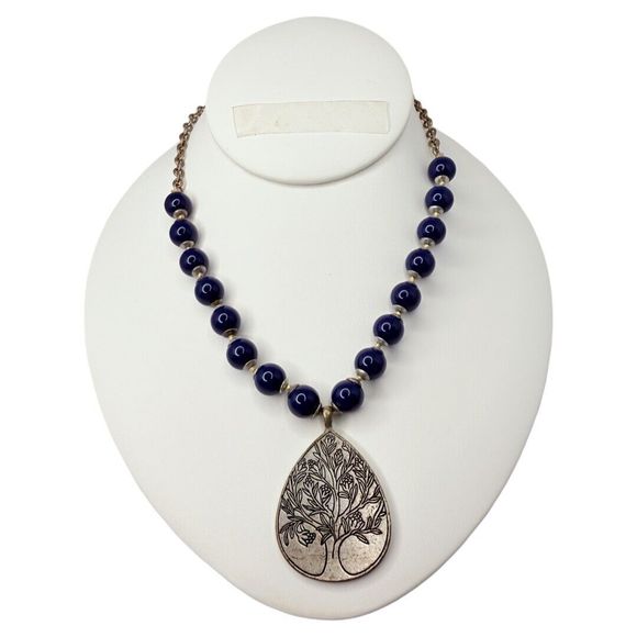Liz Claiborne Blue Lapis Tree Of Life Pendant Necklace 18” Reflection & Faith - Picture 5 of 16